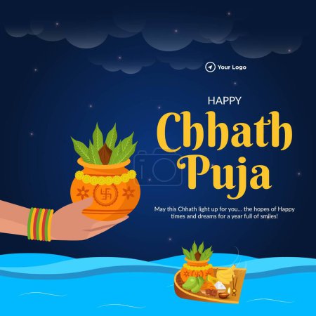 Téléchargez les illustrations : Festival religieux indien Happy Chhas Puja modèle de conception de bannière - en licence libre de droit