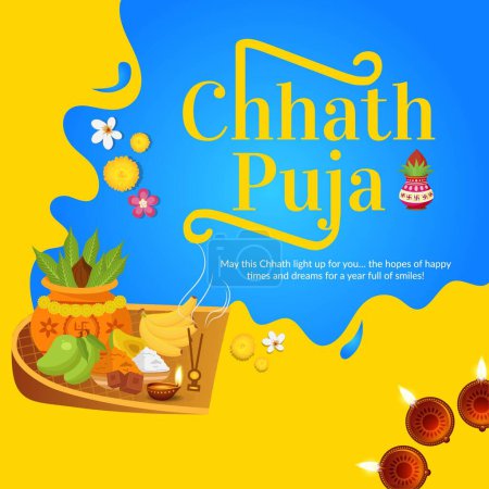 Illustration for Indian religious festival Happy Chhath Puja banner design template - Royalty Free Image
