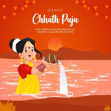 Téléchargez les illustrations : Festival religieux indien Happy Chhas Puja modèle de conception de bannière - en licence libre de droit