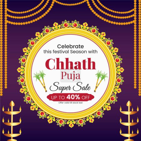 Illustration for Happy Chhath Puja Indian religious festival banner design template - Royalty Free Image