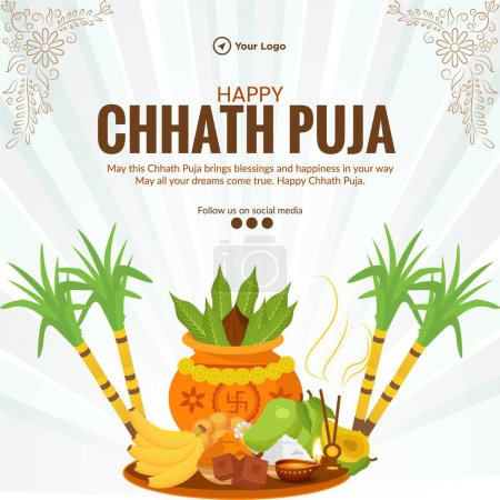 Illustration for Happy Chhath Puja Indian religious festival banner design template - Royalty Free Image