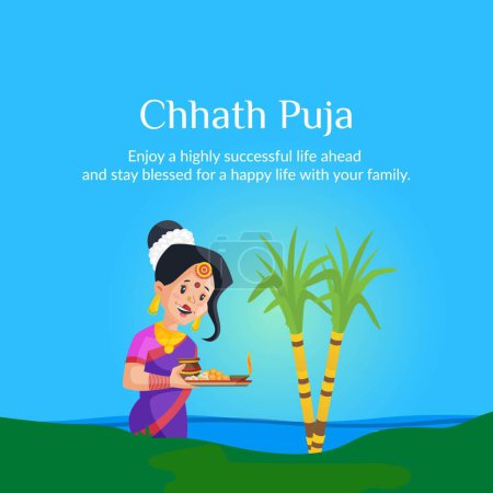 Téléchargez les illustrations : Modèle de conception de bannière de festival religieux indien Happy Chhas Puja. - en licence libre de droit