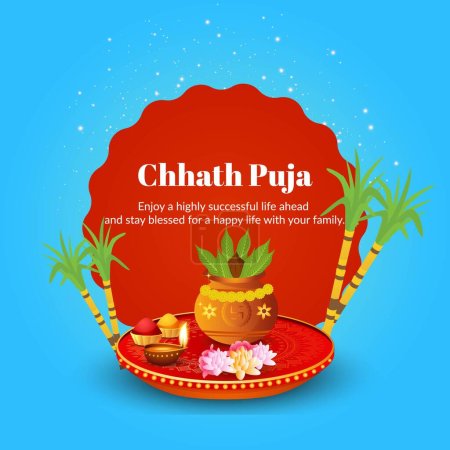 Illustration for Happy Chhath Puja Indian religious festival banner design template. - Royalty Free Image