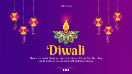 Illustration for Happy Diwali Indian festival landscape banner design template - Royalty Free Image