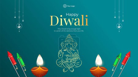 Téléchargez les photos : Happy Diwali Festival indien modèle de conception de bannière de paysage - en image libre de droit