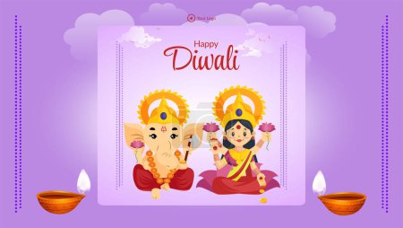 Illustration for Happy Diwali Indian festival landscape banner design template - Royalty Free Image