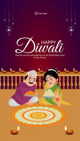 Illustration for Indian festival Happy Diwali portrait template design - Royalty Free Image