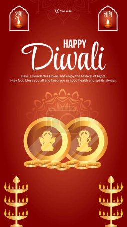 Ilustración de Happy Diwali Indian festival retrato plantilla de diseño. - Imagen libre de derechos