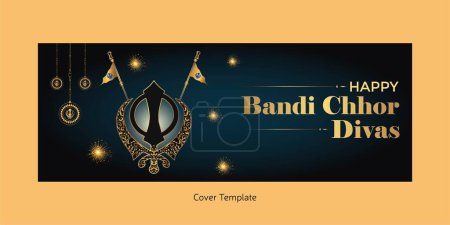 Téléchargez les illustrations : Happy Bandi Chhor Divas Indian festival page couverture modèle. - en licence libre de droit