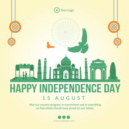 Téléchargez les illustrations : Conception de bannière de 15 août heureux modèle de jour de l'indépendance. - en licence libre de droit