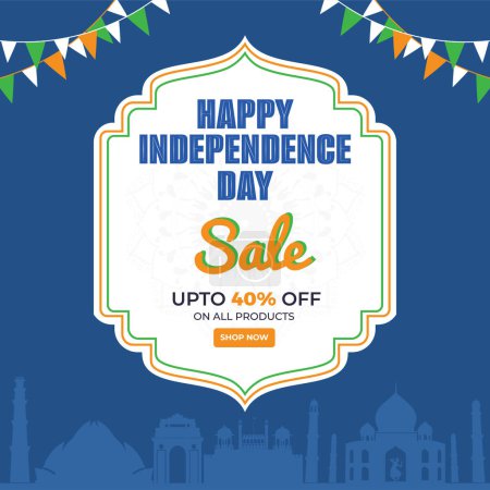 Illustration for Banner design of 15th august happy independence day mega sale template. - Royalty Free Image