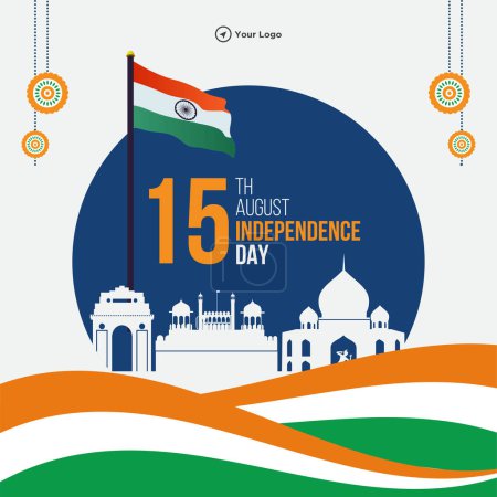 Téléchargez les illustrations : Conception de bannière du modèle de jour de l'indépendance de l'Inde du 15 août. - en licence libre de droit