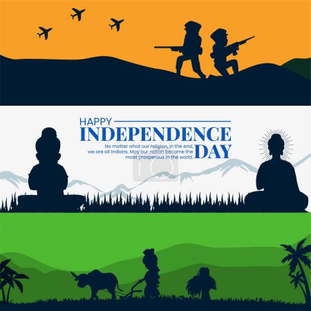 Téléchargez les illustrations : Conception de bannière créative de 15 août heureux modèle de jour de l'indépendance. - en licence libre de droit