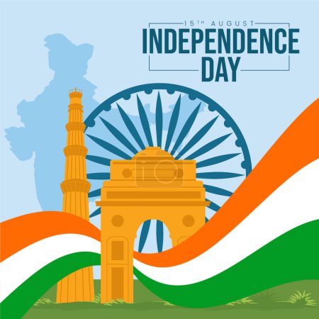 Illustration for Creative banner design of 15th august happy independence day template. - Royalty Free Image