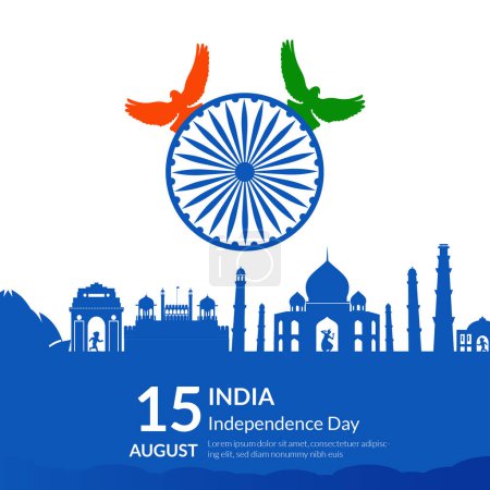 Ilustración de Banner de diseño de 15 agosto feliz plantilla de día de la independencia. - Imagen libre de derechos