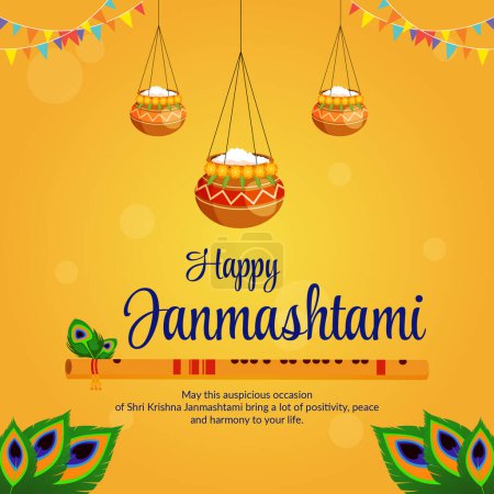 Ilustración de Happy Krishna Janmashtami plantilla de banner del festival indio. - Imagen libre de derechos