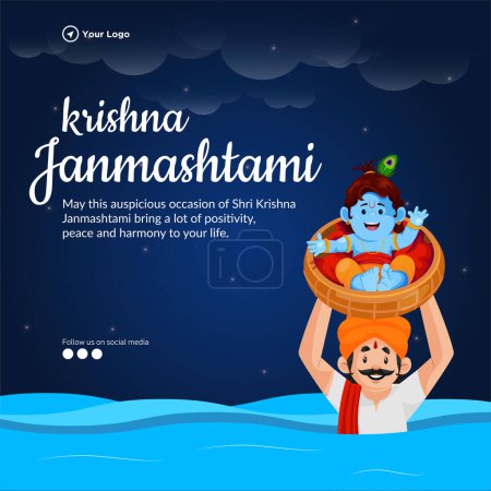Illustration for Happy Krishna Janmashtami Indian festival banner template. - Royalty Free Image