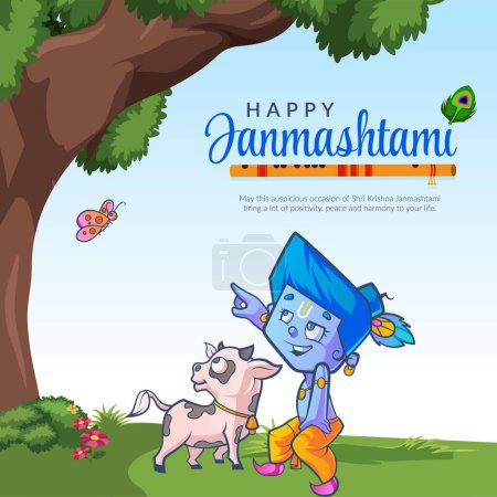 Illustration for Happy Krishna Janmashtami Indian festival banner template. - Royalty Free Image