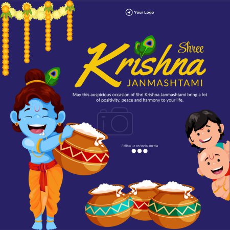 Téléchargez les illustrations : Joyeux Krishna Janmashtami modèle de bannière de festival indien. - en licence libre de droit