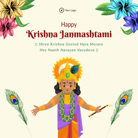 Illustration for Creative banner design of Indian festival Happy Krishna Janmashtami template. - Royalty Free Image