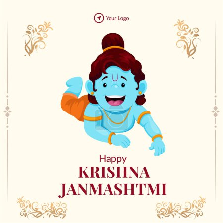Ilustración de Diseño de banner creativo del festival indio Happy Krishna Janmashtami template. - Imagen libre de derechos