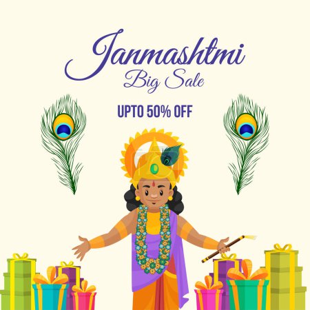 Illustration for Creative banner design of Indian festival Happy Krishna Janmashtami template. - Royalty Free Image