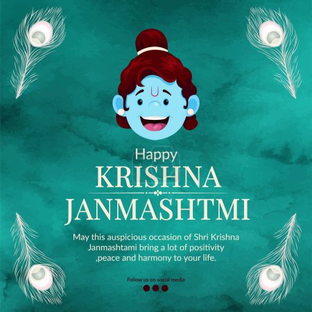 Ilustración de Diseño de banner creativo del festival indio Happy Krishna Janmashtami template. - Imagen libre de derechos
