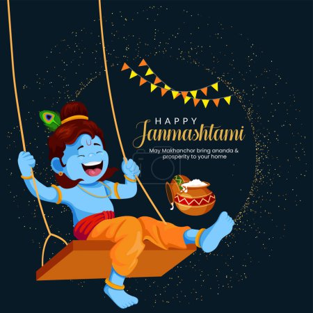 Illustration for Beautiful happy Krishna Janmashtami Indian festival banner design template - Royalty Free Image