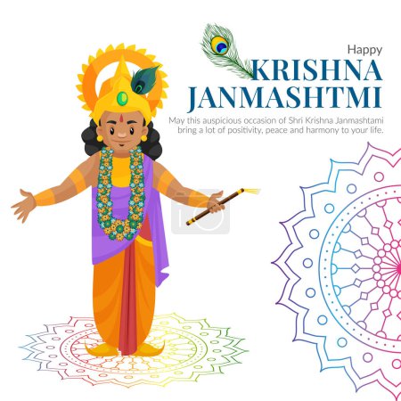 Ilustración de Festival hindú indio Happy Krishna Janmashtami banner design template. - Imagen libre de derechos