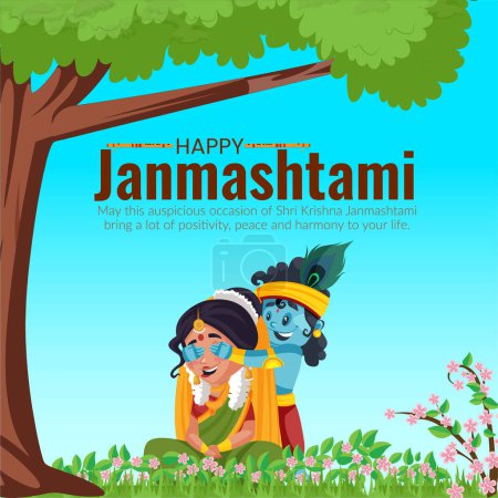 Téléchargez les illustrations : Festival hindou indien Happy Krishna Janmashtami modèle de conception de bannière. - en licence libre de droit