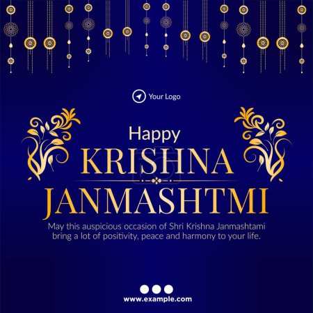 Ilustración de Festival hindú indio Happy Krishna Janmashtami banner design template. - Imagen libre de derechos