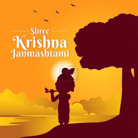 Illustration for Banner design of happy Krishna Janmashtami Indian festival template. - Royalty Free Image