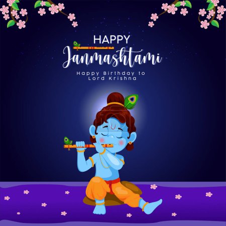 Téléchargez les illustrations : Conception de bannière de heureux Krishna Janmashtami modèle de festival indien. - en licence libre de droit