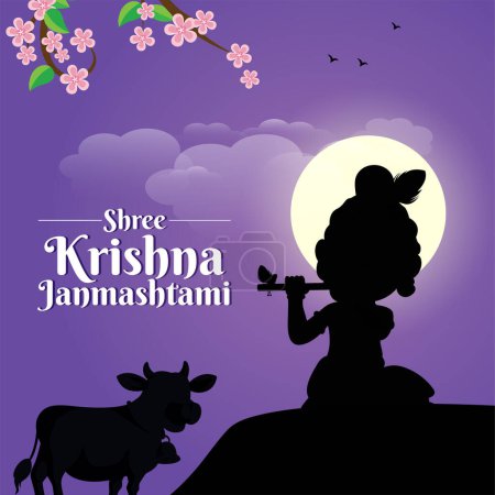Ilustración de Banner de diseño de feliz Krishna Janmashtami plantilla del festival indio. - Imagen libre de derechos