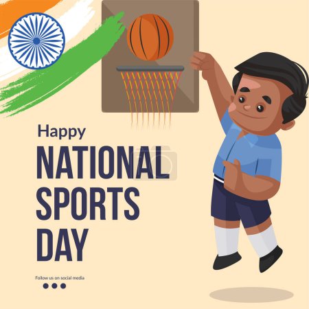 Téléchargez les illustrations : Conception de bannière de vous souhaiter un modèle de journée nationale du sport très heureux. - en licence libre de droit
