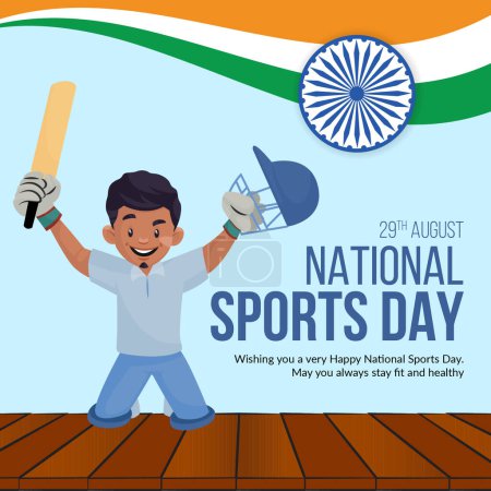 Téléchargez les illustrations : Conception de bannière de heureux modèle de journée nationale du sport. - en licence libre de droit