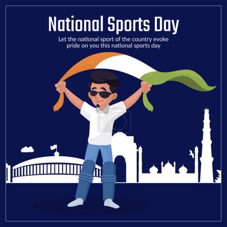 Illustration for Banner design of national sports day cartoon style template. - Royalty Free Image