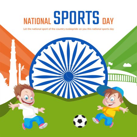 Ilustración de Banner de diseño del día nacional de los deportes plantilla de estilo de dibujos animados. - Imagen libre de derechos