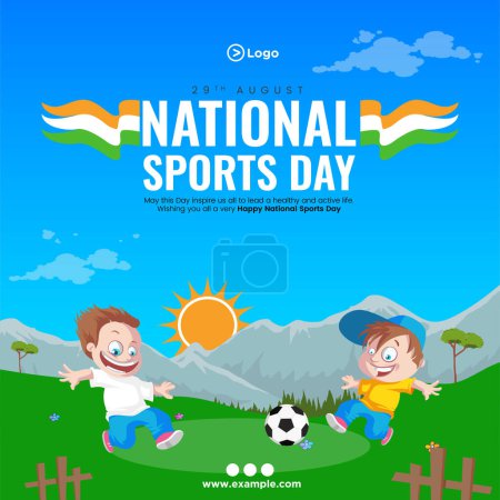 Téléchargez les illustrations : Conception de bannière de heureux modèle de style de dessin animé Journée nationale du sport. - en licence libre de droit