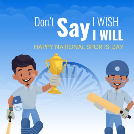 Illustration for Banner design of happy national sports day cartoon style template. - Royalty Free Image
