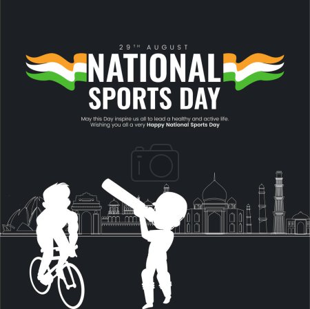 Téléchargez les illustrations : Conception de bannière de heureux modèle de style de dessin animé Journée nationale du sport. - en licence libre de droit