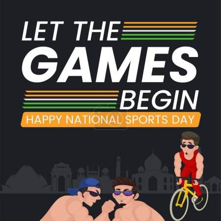 Ilustración de Banner de diseño de feliz día nacional de los deportes de dibujos animados plantilla de estilo. - Imagen libre de derechos