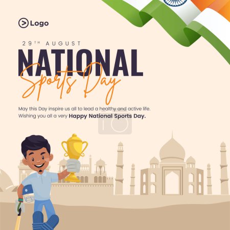 Illustration for Banner design of happy national sports day cartoon style template. - Royalty Free Image