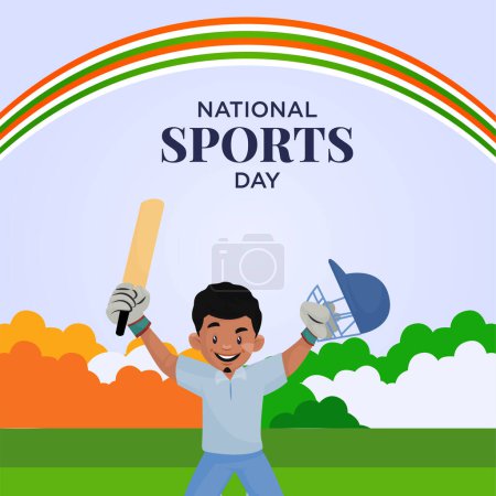 Ilustración de Banner de diseño del día nacional de los deportes plantilla de estilo de dibujos animados. - Imagen libre de derechos