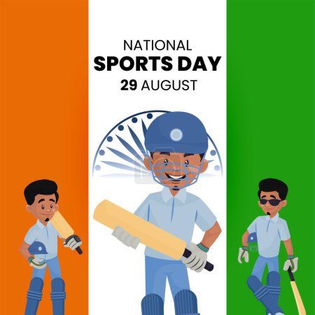 Téléchargez les illustrations : Conception de bannière de modèle de style de dessin animé Journée nationale du sport. - en licence libre de droit