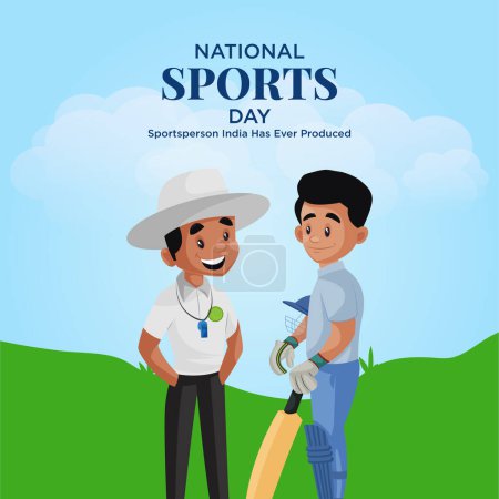 Téléchargez les illustrations : Conception de bannière de modèle de style de dessin animé Journée nationale du sport. - en licence libre de droit