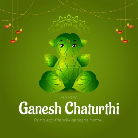 Illustration for Indian Hindu traditional festival happy Ganesh Chaturthi banner template. - Royalty Free Image