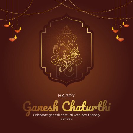 Ilustración de Festival tradicional hindú indio celebra Ganesh Chaturthi con plantilla de banner ganpati ecológico. - Imagen libre de derechos