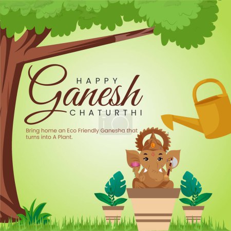 Illustration for Creative Hindu festival happy Ganesh Chaturthi banner design template. - Royalty Free Image