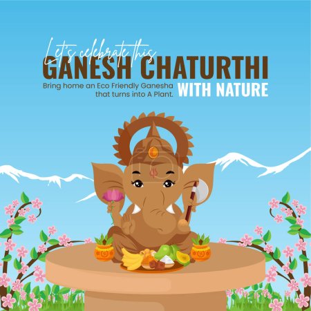 Illustration for Creative Hindu festival happy Ganesh Chaturthi banner design template. - Royalty Free Image